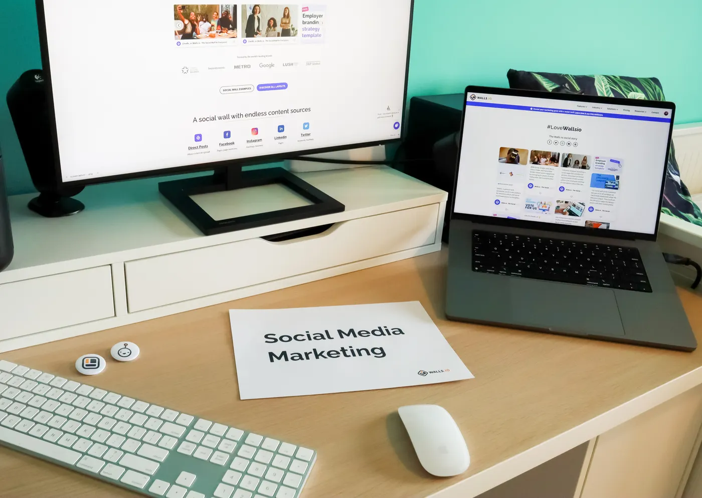 Real social media marketing workstation representing a ChatGPT and Canva campaign workflow